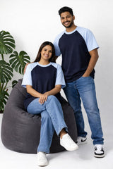 Raglan Oversized T-shirt - Light Blue Navy Blue